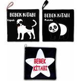 3 Kitap Tox Siyah-Beyaz Evcil, Vahşi Hayvanlar ve Bebek Kumaş Sessiz Kitap T060 T137 T138 - Bez Kitap , Eğitici Oyuncak