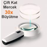 3 Led Işıklı Büyüteç 30x Kat Büyütme Oranlı 9cm (90mm) Çift Katmanlı Lup Mercek Camlı 1. Kalite
