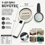 3 Ledli 10X95mm Işıklı Mercekli El Büyüteci Okuma Tamir Kitap Çalışma İçin Işıklı Büyüteç Okul