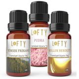 3 lü Avantajlı Set Lofty Pudra, Yüksek Frekans, Bolluk Bereket Saf Uçucu Yağ (10ml) -%100 Doğal Esansiyel Yağ | Uyku, Rahatlama ve Aromaterapi İçin Buhurdanlık ve Difüzör Yağı