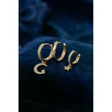 3 Lü Ay Ve Yıldız Model Gold Renk Set Küpe - Lisinya