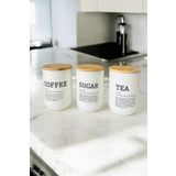 3 Lü Bambu Kapaklı Çay, Kahve, Şeker Kavanozu - Beyaz Cam Tea Sugar Coffee Saklama Seti