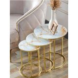 3' Lü Beyaz Sarı Mermer Gold Metal Sehpa