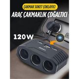 3 Lü Çakmak Soketi 120W Çakmaklık Çoğaltıcı 2 USB 1 Type-C Araç Şarj Cihazı Çakmak Çoklayıcı - 0 - Siyah