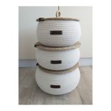 3 Lü Çok Amaçlı Dekoratif Organizer Jüt Ip Beyaz Sepet Kapaklı Organizer 25x15 22x12 20x12 hasır Kapaklı Beyaz organizer