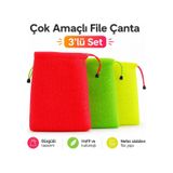 3 Lü Çok Amaçlı File Çanta Seti Büzgülü, Hafif, Nefes Alan Renkli Düzenleyici Çanta Çok Renkli