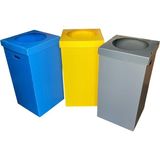 3 Lü Geri Dönüşüm Kutusu Iç Mekan Sıfır Atık 35X35X70CM Plastik Oluklu Kağıt Metal Plasti - Çok Renkli
