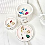 3 Lü Kristal Taşlı Özel Tasarım %100 Doğal Soya Wax Mum - Beyaz