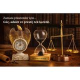 3 Lü Lüks Ofis Dekor Seti Masa Üstü Kartal Saat & Kişiye Özel İsimli Kum Saati & Adalet Terazi Seti