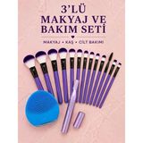 3 Lü Makyaj Ve Cilt Bakım Seti 12 Parça Makyaj Fırçası Kaş Alma Düzeltme Ve Silikon Yüz Temizleme Cihazı