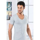 3 lü Paket Hmd Erkek Derin Bisiklet Yaka Kısa Kollu Lycralı Gri Melanj T-shirt EDY714-715G