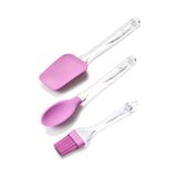3 Lü Plastik Saplı Silikon Kaşık - Spatula - Fırça Seti Lila