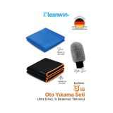 3 Lü Premium Araç Temizlik Seti Atlas Kurulama Bezi, Shine Cam Bezi, Hydroglove Eldiven