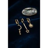 3 Lü Set Ay Yıldız Ve Güneş Model Gold Renk Kadın Küpe - Lisinya