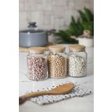 3 Lü Set Bambu Kapaklı Cam Kavanoz & Erzak Saklama Kabı 800 Ml Orta Boy ( Vakum Kapak )