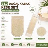 3 Lü Set Doğal Kabak Kesesi Banyo Tamamlayıcı Set, Vücut, Sırt Ve Yüz Peeling, Kadın & Erkek