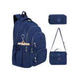 3 Lü Set Krinkıl Kumaş Çanta + Termal Beslenme Çantası + Kalemlik, Maymun Anahtarlık Hediyeli Lacivert