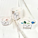 3 Lu Set Kristal Taşlı Özel Tasarım %100 Doğal Soya Wax Mum - Beyaz