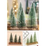3 Lü Set Meşe Kütük Üzerinde Çam Ağaçları Nevada Mini Çam Ağaçları Yılbaşı Hediyesi 16-12-10 CM Çam