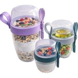 3 Lü Set Taşınabilir Kaşık+Çatal Kapaklı Yoğurt Müsli Granola Yemek Diyet Saklama Kabı Tak
