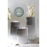 3 Lü Silver Gümüş Krom Tırtıklı Yüzey Mumluk Dekoratif Tealight