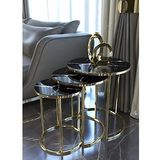 3' Lü Siyah Mermer Gold Metal Sehpa