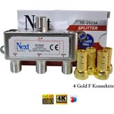 3 Lü Splitter Uydu Bölücü Anten Çoklayıcı YE-2503A + 4 Gold F Konnektör - Next kalitesi, yerli üretim