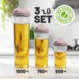 3' Lü Yağdanlık - Ölçekli, Sızdırmaz Kapaklı Yağlık & Sirkelik Seti 1 Lt / 0,75 Lt / 0,50 Lt, Bpa Içermez - Pembe