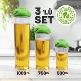 3' Lü Yağdanlık - Ölçekli, Sızdırmaz Kapaklı Yağlık & Sirkelik Seti 1 Lt / 0,75 Lt / 0,50 Lt, Bpa Içermez - Yeşil