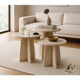 3 Lü Zigon Sehpa Mantar Sehpa Traverten Desen Orta Yan Sehpa