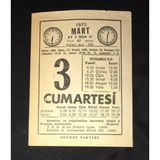 3 Mart 1973 Cumartesi Sönmez Takvimi Yaprağı (Sahafiye Kitap)