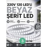 3 Metre 220V 120 Led’li Beyaz Şerit LED Yapışkanlı Direkt Tak Çalıştır Iç ve Dış Mekân Aydınlatma