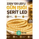 3 Metre 220V 120 Led’li Günışığı Şerit LED Yapışkanlı Direkt Tak Çalıştır Iç ve Dış Mekân Aydınlatma