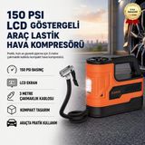 3 Metre Çakmaklık Kablolu Araç Lastik Hava Kompresörü – 150Psı Basınçlı, Lcd Göstergeli Taşınabilir Lastik Şişirme Pompası