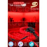 3 Metre NeoGlow Serisi LED Şerit – Kırmızı Işık Bandı 60 Çipli 12V Fişli Tak Çalıştır Aydınlatma