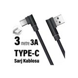 3 Metre Oyuncu Şarj Kablosu Type-C 3A 3M Usb - Type C Uzun Şarj Kablosu