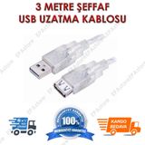 3 METRE USB UZATMA KABLOSU ŞEFFAF