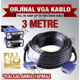 3 Metre Vga Kablosu Laptop Mönitör Kablosu Filtreli Kaliteli