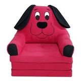 3 minderli katlanabilir bebek-çocuk koltuğu sandalye portatif yatak puf sofa kumaş köpek figürlü - Kırmızı