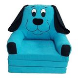 3 minderli katlanabilir bebek-çocuk koltuğu sandalye portatif yatak puf sofa kumaş köpek figürlü - Mavi