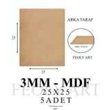 3 mm 25x25 MDF Plaka (5 ADET) - Pasta Altlığı, Hobi, Maket, Ahşap El Sanatları (5`li Paket)