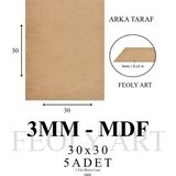 3 mm 30X30 Mdf Plaka (5 Adet) - Hobi, Maket, Ahşap El Sanatları Için Uygun (5`li Paket) - Çok Renkli - Standart - Genel