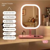 3 Mod LED Işıklı USB Şarjlı Dikdörtgen Masa Üstü Makyaj Aynası Makyaj Aynası Dokunmatik - Pembe