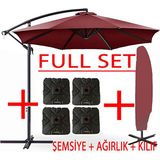 3 mt 8 Kaburga Full Demir 21 kg Bordo Bahçe Şemsiyesi Full Set Havuz Şemsiyesi Büyük Şemsiye