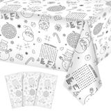 3 Paket Noel Masa Örtüsü Noel Aktivite Kağıt Masa Örtüsü Noel Baba Kardan Adam Cüce Renkli Kağıt Tek Kullanımlık Masa Örtüsü Çocuklar için Noel Kış Tatil Doğum Günü Parti Dekorasyon 137 x 250 cm