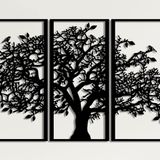 3 Panel Aile Ağacı Metal Duvar Dekoru Hayat Ağacı Metal Duvar Sanatı, Ev Yatak Odası Oturma Odası Dekoru 3D Duvar Sanatı 3 Panel Aile Ağacı Metal Duvar Dekoru Modern Dekorasyon (Siyah, 30" G x 20" Y / 76x51 cm)