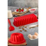 3 Parça Antrasit Silikon Kek Kalıbı Seti Baton Kek Kalb - Oval Kek Kalıbı - Spatula - Kırmızı