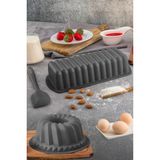 3 Parça Antrasit Silikon Kek Kalıbı Seti Baton Kek Kalb - Oval Kek Kalıbı - Spatula