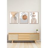 3 Parça Çerçeve Görünümlü Bohem Yapraklar Tablo Seti Salon Oturma Yatak Odası Için Mdf Duvar Dekoru - 30 x 40