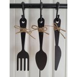 3 Parça Dekoratif Ahşap Çatal-kaşık-bıçak Seti Mutfak, Kahve Köşesi, Dolap, Raf, Askı Süsü 19 Cm